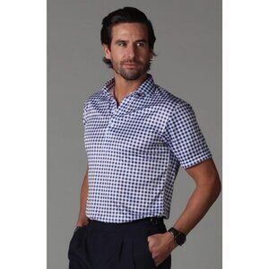 Collars & Co. Semi-Spread Collar Polo Shirt Men's Size Small in Navy Gingham NWT